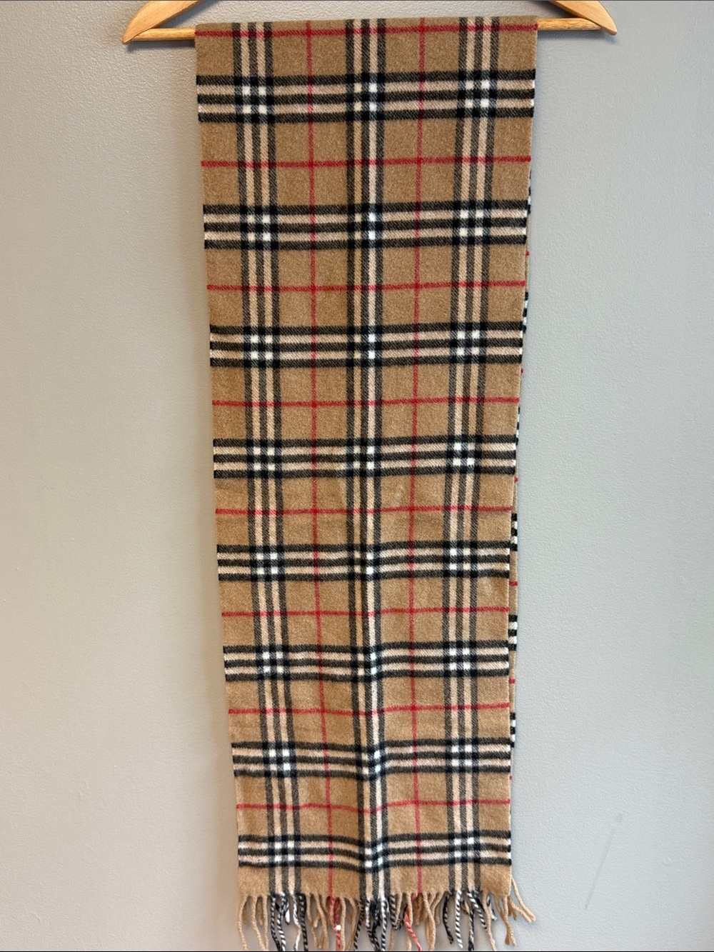 Burberry Nova Check Lambswool Scarf Made in England Camel Plaid 74" x 11.5" - Picture 4 of 6
